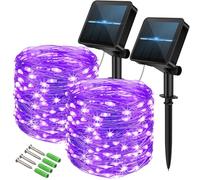 Vulisox Solar String Lights Outdoor, Fairy Lights Waterproof, 2 Pack Total 12M/ 40Ft 120LEDS/ 8 Mode Copper Wire Solar Lights Outdoor Garden for Party, Trees,Camping, Decorations (Purple)
