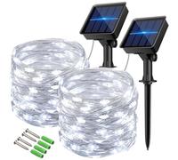Vulisox Solar String Lights Outdoor, Fairy Lights Waterproof, 2 Pack Total 12M/ 40Ft 120LEDS/ 8 Mode Copper Wire Solar Lights Outdoor Garden for Party, Trees,Camping, Decorations(Cold White)