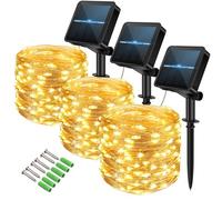 Vulisox Solar String Lights Outdoor, Fairy Lights Waterproof, 3 Pack Total 36M/120Ft 360LEDS/ 8 Mode Copper Wire Solar Lights Outdoor Garden for Party, Trees,Camping, Decorations(Warm White)