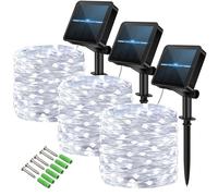Vulisox Solar String Lights Outdoor, Fairy Lights Waterproof, 3 Pack Total 36M/120Ft 360LEDS/ 8 Mode Copper Wire Solar Lights Outdoor Garden for Party, Trees,Camping, Decorations(Cold White)