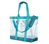 Vulken 42L Extra Large Mesh Beach Bag. 9 Pockets Top Zip Tote Bag, Turquoise