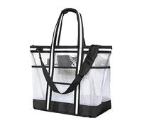 Vulken 42L Extra Large Mesh Beach Bag. Multipurpose Tote Bag Shoulder Bag for Picnic, Travel, Shopping and Gym. 9 Pockets Top Zip Quick Dry Swim Bag for Women and Men.