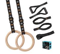 Vulken Wooden Gymnastic Rings with Adjustable Numbered Straps. 1.1'' Olympic Rings for Core Workout, Crossfit, and Bodyweight Training. Home Gym Rings 1600lbs with Workout Handles
