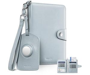 VULKIT Airtag Passport Holder for Travel, RFID Blocking Travel Wallet, Passport Cover for Family with Luggage Tag & Wrist Strap, Holds ID Card, 6+ Cards, Tickets, Cash, Coin, Brown, Family 4 Persons