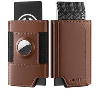 VULKIT AirTag Wallet Credit Card Holder with AirTag Holder, RFID Blocking Pop Up Card Wallet Leather Smart Bank Card Holder