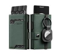 VULKIT Airtag Wallet Credit Card Holders for Men RFID Blocking with ID Window Pop Up Card Holder Wallet with Removable AirTag Holder Keyring, Napa Green