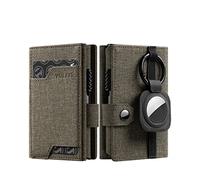 VULKIT Airtag Wallet Credit Card Holders for Men RFID Blocking with ID Window Pop Up Card Holder Wallet with Removable AirTag Holder Keyring, Green