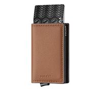 VULKIT Card Holder for Men Leather Card Wallet RFID Blocking Pop Up Metal Bank Card Case with 3 Slots for Cards & Notes