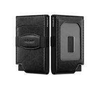 VULKIT Card Holder with Money Clip Leather Credit Card Holder RFID Blocking with ID Window Slim Metal Men's Wallets, Black
