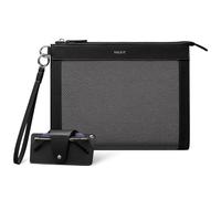 VULKIT Clutch Bag for Men with Removable Glasses Case, Large Mens Wrist Band Wallet, Business Hand Bag, Charcoal Black