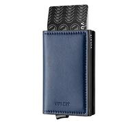 VULKIT Credit Card Holder for Men Leather Card Wallet RFID Blocking Pop Up Metal Bank Card Case with 3 Slots for Cards & Notes, Navy