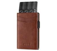 VULKIT Credit Card Holder Leather RFID Blocking Automatic Business Card Holder for Cards and Banknotes, Caramel Crunch, Taille Unique, Minimalist