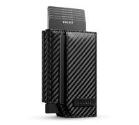 VULKIT Credit Card Holder RFID Blocking Leather Mens POP UP Wallet, ID Window, Cash/Bills Compartment and Coin Pocket, Giftbox Packed, Carbon Black