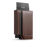 VULKIT Credit Card Holder RFID Blocking Leather Mens POP UP Wallet, ID Window, Cash/Bills Compartment and Coin Pocket, Giftbox Packed, Coffee Brown