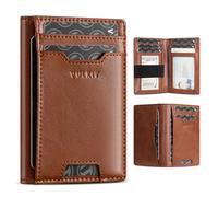 VULKIT Credit Card Holder RFID Blocking Slim Leather Front Pocket Mens Wallet Bank Card Holder Quick Access with 10 Slot and Money Band for Bills or Receipt, Palm-Size Wallet