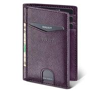 VULKIT Credit Card Holder RFID Blocking Slim Leather Wallet Anti Scan Bank Card Holder Quick Access with 10 Slots (Cross Purple)
