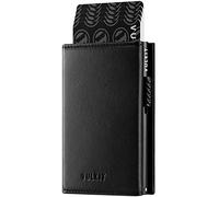 VULKIT Credit Card Holder RFID Blocking Top Grain Cowhide Leather Pop Up Card Wallet with Banknote Compartment, ID Window, Coin Pocket & Magnetic Closure