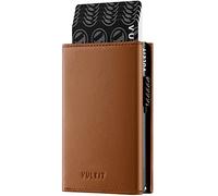 VULKIT Credit Card Holder RFID Blocking Top Grain Cowhide Leather Pop Up Card Wallet with Banknote Compartment, ID Window, Coin Pocket & Magnetic Closure
