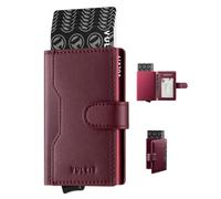 VULKIT Credit Card Holder RFID Blocking with Leather Slots Metal Card Holder Slim Card Wallet for Men & Women Magnetic Closed, Wine