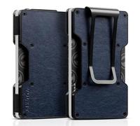 VULKIT Credit Card Holder RFID Blocking with Money Clip for Men & Women Slim Metal Wallet Minimalist Card Wallet, Retro Leather Navy