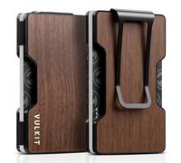 VULKIT Credit Card Holder RFID Blocking with Money Clip for Men & Women Slim Metal Wallet Minimalist Card Wallet, Wood Grain