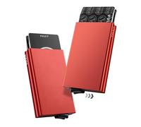 VULKIT Credit Card Holder RFID Protection, Pop Up Metal Card Holder with Double Card Cases Slim Smart Wallet for 10 Cards, Red