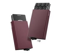VULKIT Credit Card Holder RFID Protection, Pop Up Metal Card Holder with Double Card Cases Slim Smart Wallet for 10 Cards, Wine