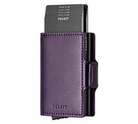 VULKIT Double Credit Card Holder RFID Blocking Pop Up Metal Card Holder Leather Men's Wallets Magnetic Closure with 2 Slots for 10-14 Cards, Cross Wine