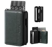 VULKIT Large Capacity Card Holder Wallet for Men, RFID Blocking Pop Up Metal Wallet, Holds 15+ Cards, Bill Slot, ID Window, Zipper Coin Pocket, Forest Green
