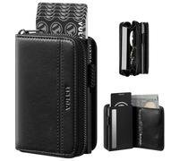 VULKIT Large Capacity Card Holder Wallet for Men, RFID Blocking Pop Up Metal Wallet, Holds 15+ Cards, Bill Slot, ID Window, Zipper Coin Pocket, Midnight Black