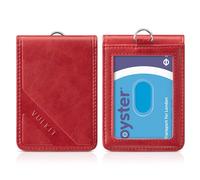 VULKIT Leather Oyster Card Holder/ID Badge Credit Card Wallet for Men Women - Red - 3 Card Slots - Magnetic Closure - ID Window - Unisex Adults