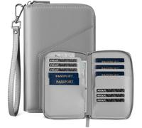 VULKIT Leather Passport Holder Family Travel Document Organizer with RFID Blocking Travel Wallet Slim Dual Slots SIM Card and Multiple Card Holders for Men and Women (Grey)