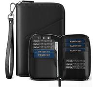 VULKIT Leather Passport Holder Family Travel Document Organizer with RFID Blocking Travel Wallet Slim Dual Slots SIM Card and Multiple Card Holders for Men and Women (Black)