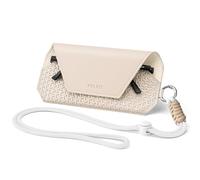 VULKIT Leather Soft Glasses Case, Portable Eye Glasses Case for Women & Men, Slim Sunglass Case, Unisex Eyeglass Case, Neck Hanging Eyeglass Holder, with Adjustable Neck Lanyard, Moonstone Beige