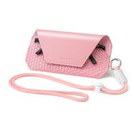 VULKIT Leather Soft Glasses Case, Portable Eye Glasses Case for Women & Men, Slim Sunglass Case, Unisex Eyeglass Case, Neck Hanging Eyeglass Holder, with Adjustable Neck Lanyard, Blush Pink