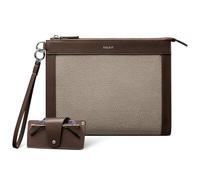 VULKIT Mens Clutch Bag, Pouch Bag for Men with Removable Glasses Case, Large Wrist Band Zipper Wallet, Business Handbag, Mocha Beige