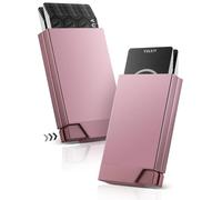 VULKIT Men's Double Sided Pop Up Credit Card Holder, Slim Twin Push Button Ejection Wallet Holder with RFID Blocking, Aluminium Alloy Frame Metal Card Case, Holds 12-16 Cards (Rose Gold)