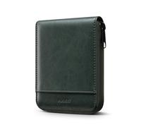 VULKIT Men's Large Leather Bifold Wallet with Zipper Closure RFID Blocking, 12 Card Slots, ID Window, Coin Pocket, Green