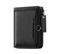 VULKIT Men's RFID Blocking Leather Wallet with Zip Around Coin Pocket, 5 Card Slots, ID Window, Black