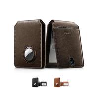 VULKIT RFID Blocking Wallet for Men with AirTag Holder (Not Include AirTag), Slim Bifold Wallet with ID Window, Coffee