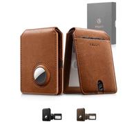 VULKIT RFID Blocking Wallet for Men with AirTag Holder (Not Include AirTag), Slim Bifold Wallet with ID Window, Brown