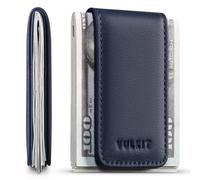 VULKIT Slim Magnetic Money Clip Nappa Genuine Leather Credit Business Card Holder Bills Holder, Strong Magnet Holds 15 x Folded Bank Notes