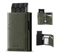 VULKIT Trifold Pop Up Men Wallet Leather RFID Blocking Credit Card Holder Metal Card Case, Hold 10 Cards and Bills