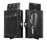 VULKIT Wallet for Men with Pop Up Card Holder 10-12 Cards, Trifold RFID Blocking Credit Card Wallet with ID Window, Cash Slot, Zip Coin Pocket, Minimalist Smart Compact Metal Aluminum Card Case