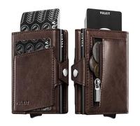 VULKIT Wallet for Men with Pop Up Card Holder 10-12 Cards, Trifold RFID Blocking Credit Card Wallet with ID Window, Cash Slot, Zip Coin Pocket, Minimalist Smart Compact Metal Aluminum Card Case