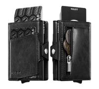 VULKIT Wallet for Men with Pop Up Card Holder 10-12 Cards, Trifold RFID Blocking Credit Card Wallet with ID Window, Cash Slot, Zip Coin Pocket, Minimalist Smart Compact Metal Aluminum Card Case