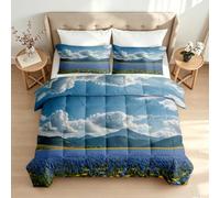 VULORA Coverless Duvet Single Blue Flowers Comforter Set Summer