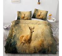VULORA Deer Forest Duvet Cover Set King Animal Bedding Set for Kids Boys Girls Teens Soft Microfiber Comforter Cover with Zipper Closure 3Pcs 1 Quilt Cover+2 Pillowcase 50x75cm R1729