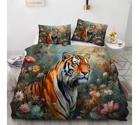 VULORA Duvet Cover Set Tiger 3D Printed Animal Bedding Set Double 200x200 cm Soft Microfiber Comforter Cover 3 Pieces with 2 Pillowcase 50x75cm for Childrens Adults J795