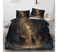 VULORA Forest Deer Duvet Cover Set Double Animal Bedding Set for Kids Boys Girls Teens Soft Microfiber Comforter Cover with Zipper Closure 3Pcs 1 Quilt Cover+2 Pillowcase 50x75cm R1724